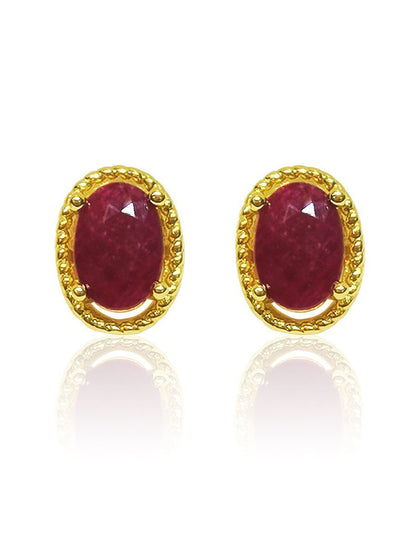 Cleo 1.40 Carat Natural Ruby Oval Halo Stud Earrings - Avani Jewelry