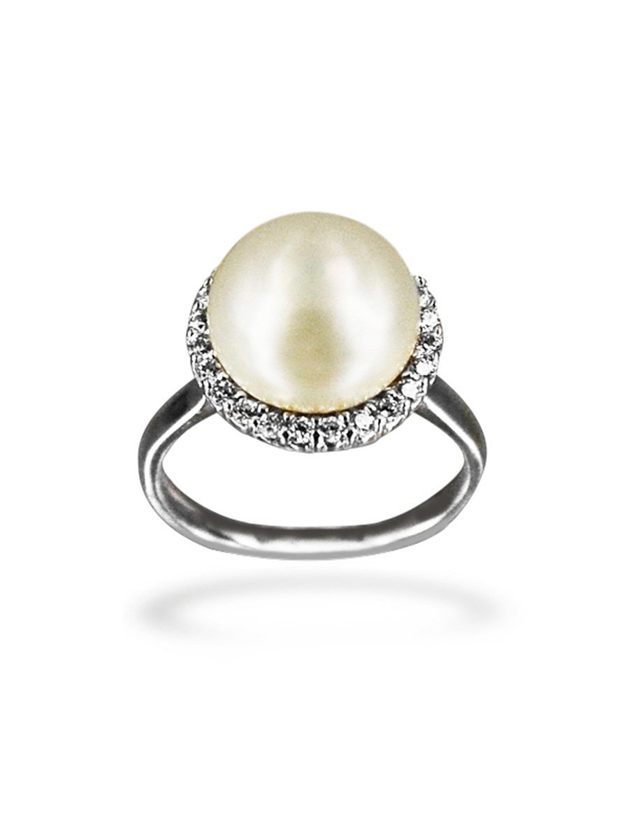 BORA BORA COLLECTION Circle of Life Diamond Encrusted White Pearl Ring - Avani Jewelry
