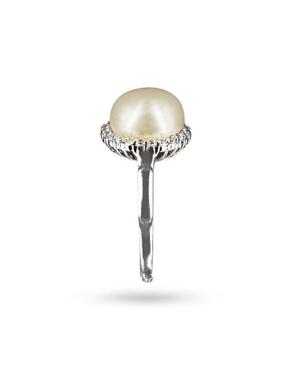 BORA BORA COLLECTION Circle of Life Diamond Encrusted White Pearl Ring - Avani Jewelry