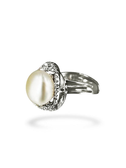 BORA BORA COLLECTION Laurel Wreath Diamond Encrusted White Pearl Ring - Avani Jewelry