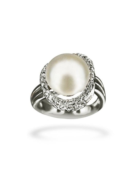 BORA BORA COLLECTION Laurel Wreath Diamond Encrusted White Pearl Ring - Avani Jewelry
