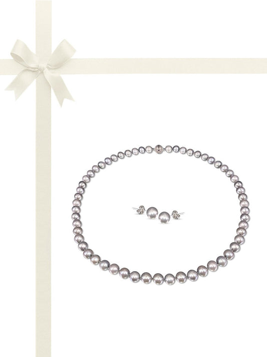 BUA BAY COLLECTION 7-8mm Silver-Gray Pearl Necklace & Earring Gift Set - Avani Jewelry