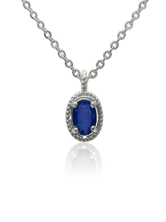 Cleo 0.38 Carat Natural Blue Sapphire Oval Halo Pendant - Avani Jewelry