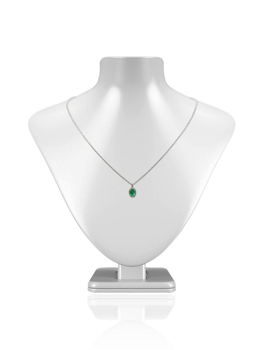 Cleo 0.51 Carat Natural Emerald Oval Halo Pendant - Avani Jewelry