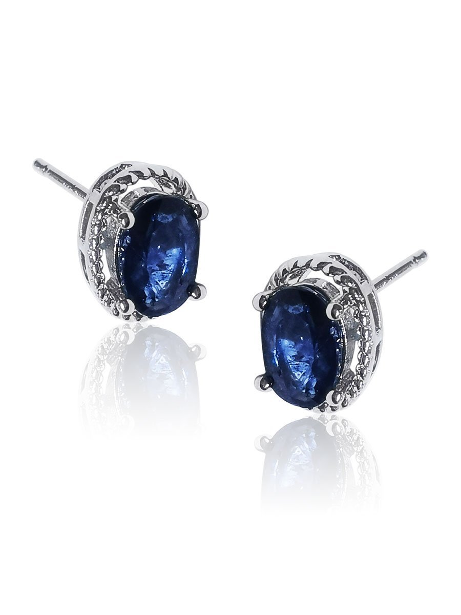 Cleo 0.76 Carat Natural Blue Sapphire Oval Halo Stud Earrings - Avani Jewelry