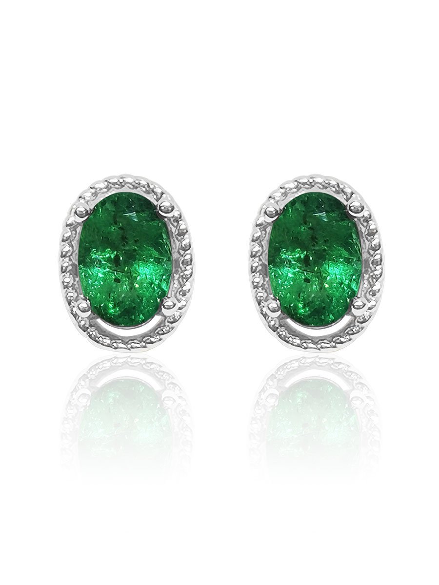 Cleo 1.02 Carat Natural Emerald Oval Halo Stud Earrings - Avani Jewelry