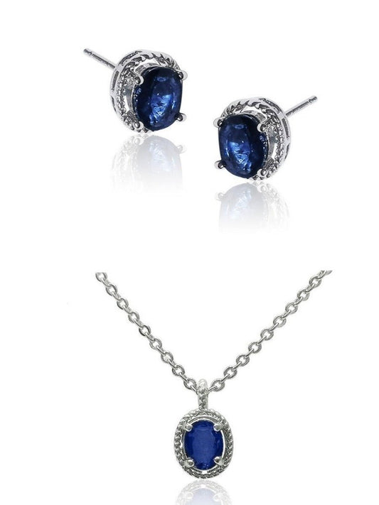 Cleo 1.14 Carat Natural Blue Sapphire Pendant & Earring Gift Set - Avani Jewelry