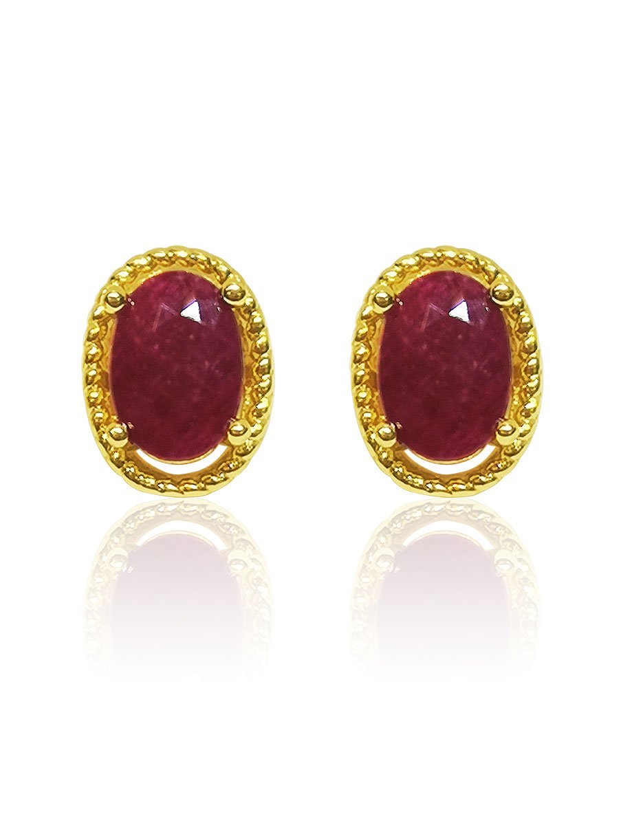 Cleo 1.40 Carat Natural Ruby Oval Halo Stud Earrings - Avani Jewelry