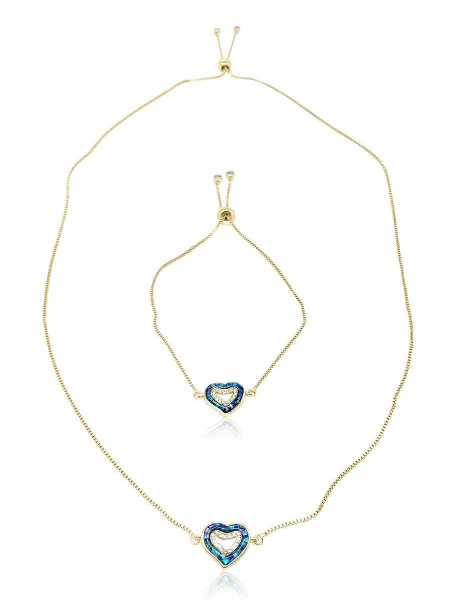 GALÁPAGOS COLLECTION "Two Hearts - One Love" 18K Yellow Gold Filled Sliding Pendant & Bracelet - Avani Jewelry