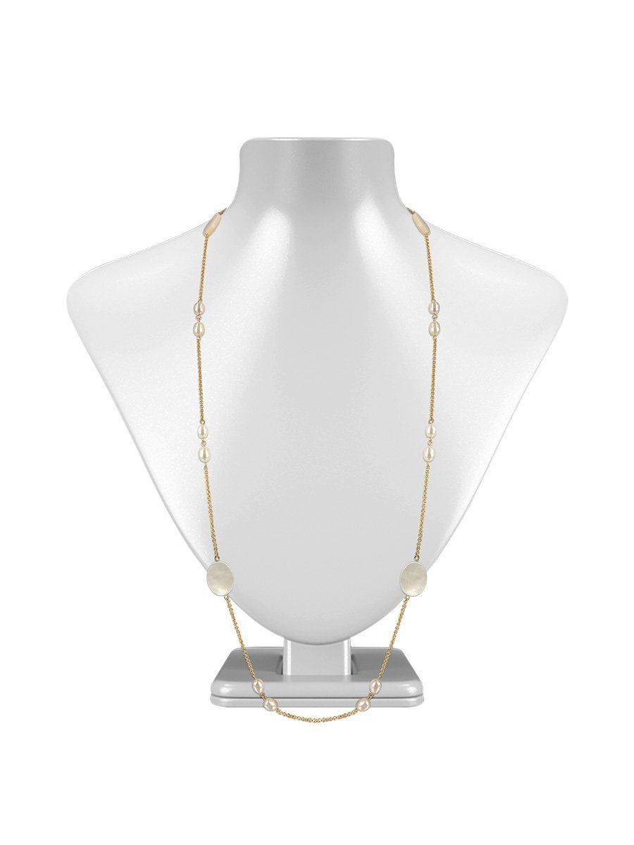 KIRIBATI 18K Yellow Gold Filled White Pearl & Mother-of-Pearl Opera Necklace - Avani Jewelry