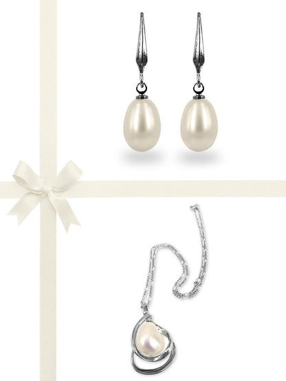 KIRIBATI COLLECTION White Baroque Pearl Pendant & Earring Gift Set - Avani Jewelry
