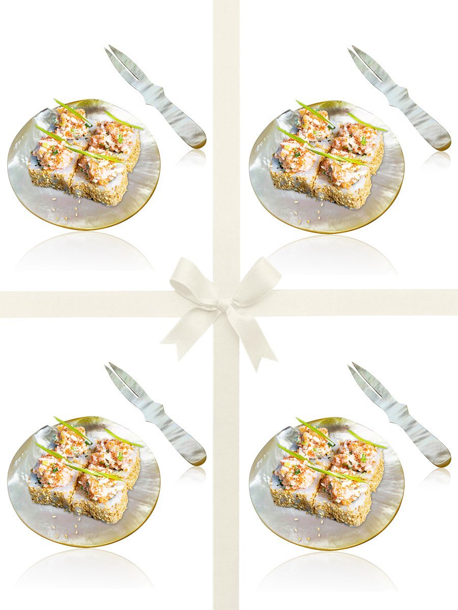 Mother-of-Pearl Sushi Fork & Plate Gift Set - Avani Jewelry