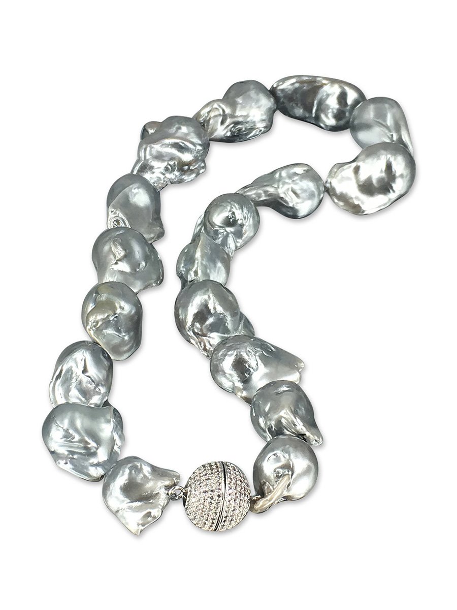 POLYNESIA COLLECTION 15-20mm Metallic Gray Giant Baroque Pearl Necklace - Avani Jewelry
