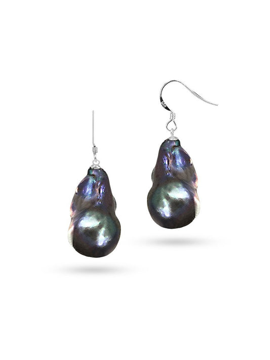 POLYNESIA COLLECTION 20mm Black Giant Baroque Pearl Earrings on 18K White Gold - Avani Jewelry