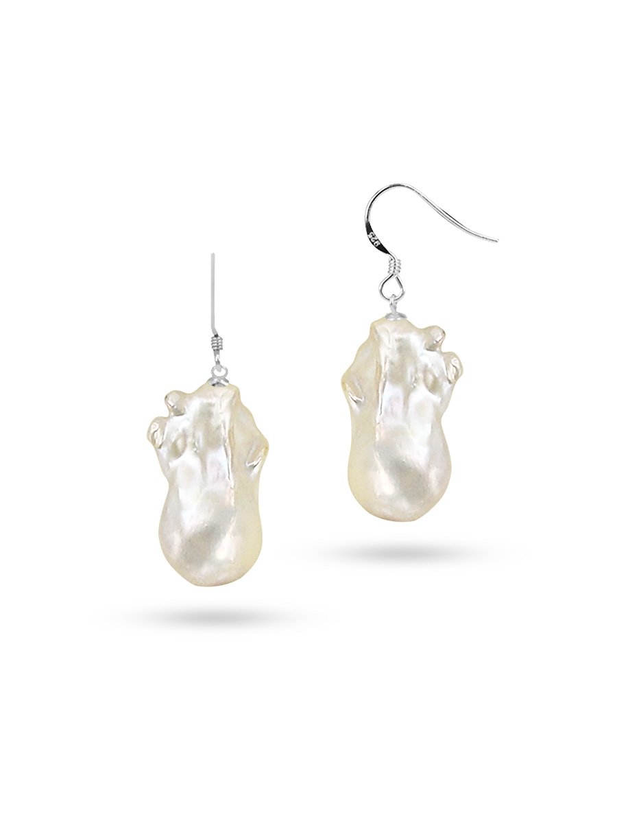 POLYNESIA COLLECTION 20mm White Giant Baroque Pearl Earrings on 18K White Gold - Avani Jewelry