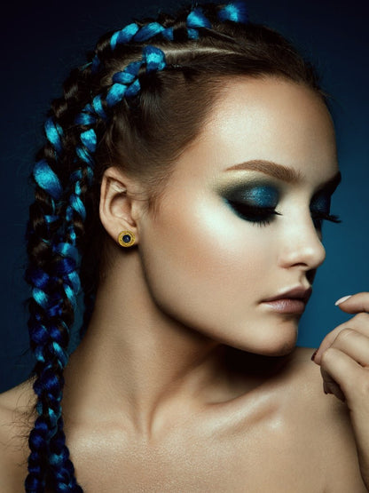Raakhi 0.40 Carat Natural Blue Sapphire Round Halo Stud Earrings - Avani Jewelry