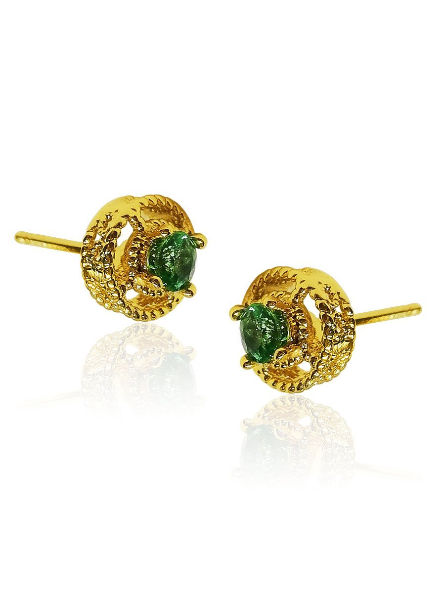 Raakhi 0.40 Carat Natural Emerald Round Halo Stud Earrings - Avani Jewelry