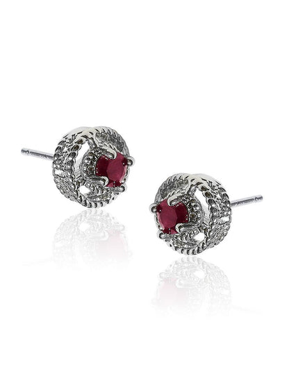 Raakhi 0.40 Carat Natural Ruby Round Halo Stud Earrings - Avani Jewelry