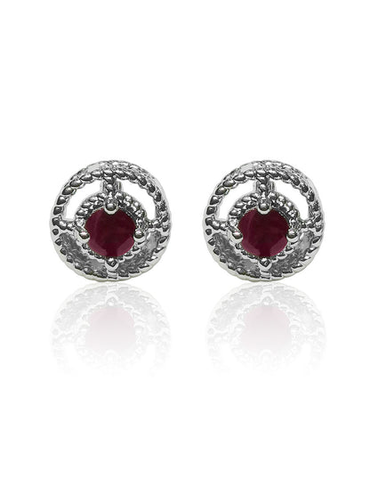 Raakhi 0.40 Carat Natural Ruby Round Halo Stud Earrings - Avani Jewelry