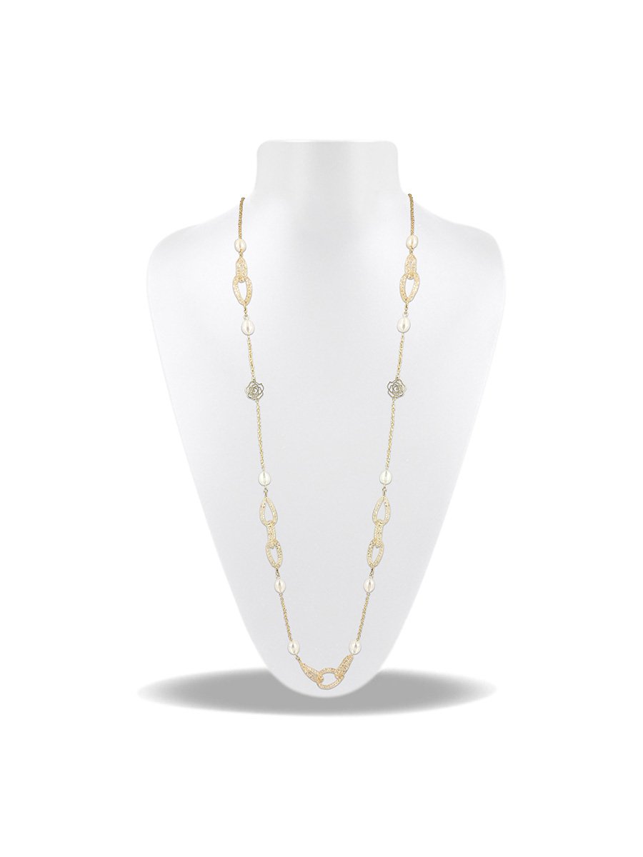 ROSE ATOLL COLLECTION 18K Gold Filled Pearl & Swarovski Statement Necklace - Avani Jewelry