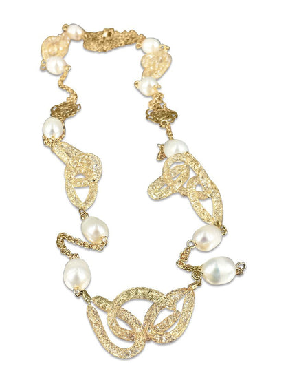 ROSE ATOLL COLLECTION 18K Gold Filled Pearl & Swarovski Statement Necklace - Avani Jewelry