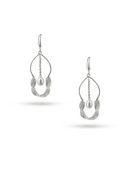 ROSE ATOLL COLLECTION 18K White Gold Filled Pearl & Swarovski Statement Earrings - Avani Jewelry