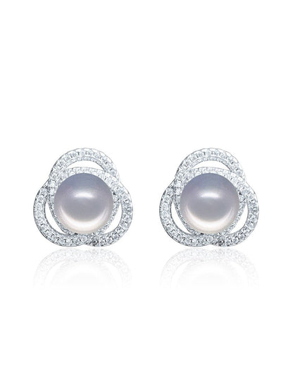 ROSE ATOLL COLLECTION Harmony Diamond Encrusted Pearl Earrings - Gray - Avani Jewelry