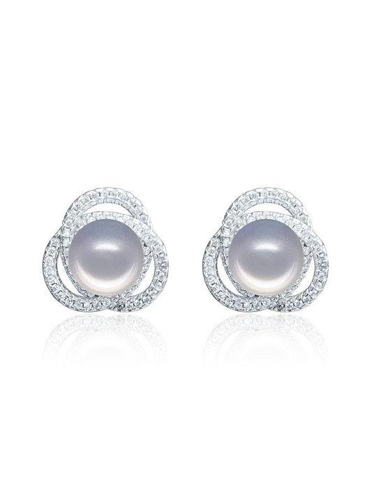 ROSE ATOLL COLLECTION Harmony Diamond Encrusted Pearl Earrings - Gray - Avani Jewelry