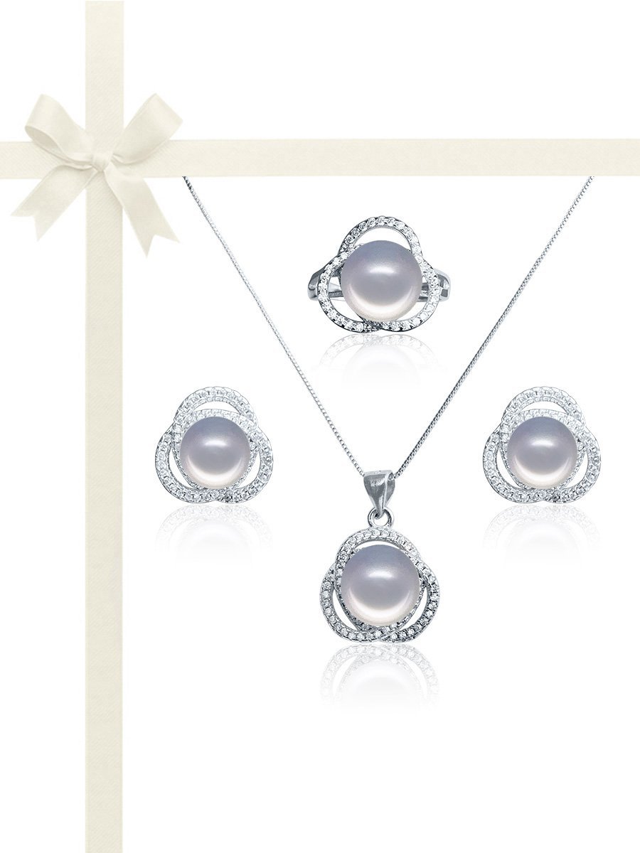ROSE ATOLL COLLECTION Harmony Diamond Encrusted Pearl Jewelry Gift Set - Gray - Avani Jewelry