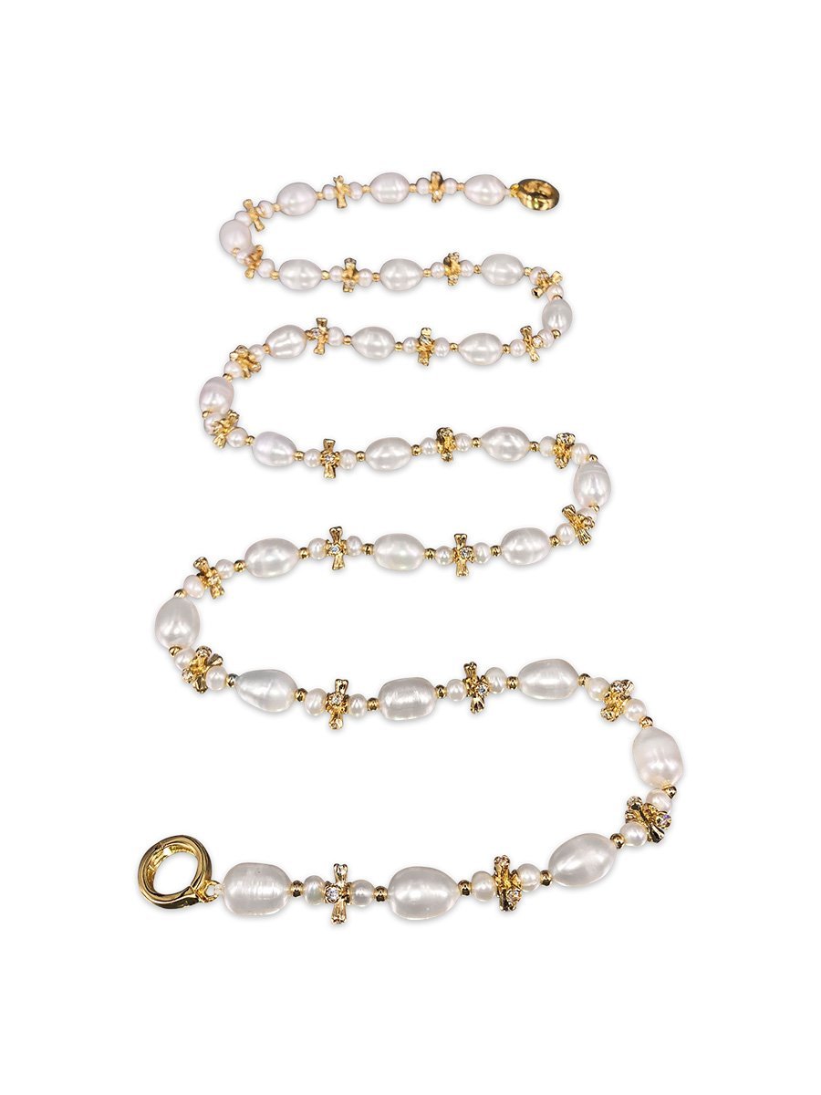 ROSE ATOLL COLLECTION Pearl & Swarovski 18K Yellow Gold Filled Versatile Necklace - Avani Jewelry