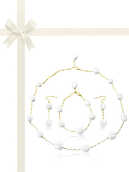 ROSE ATOLL COLLECTION White Pearl Station Necklace, Bracelet, & Earrings Gift Set - Avani Jewelry