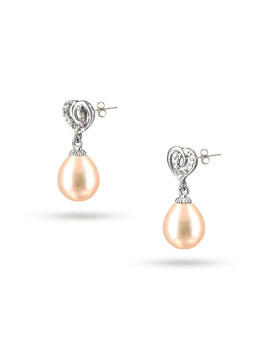 ROYAL FALLS COLLECTION Juliet Diamond Encrusted Peach Pearl Earrings - Avani Jewelry
