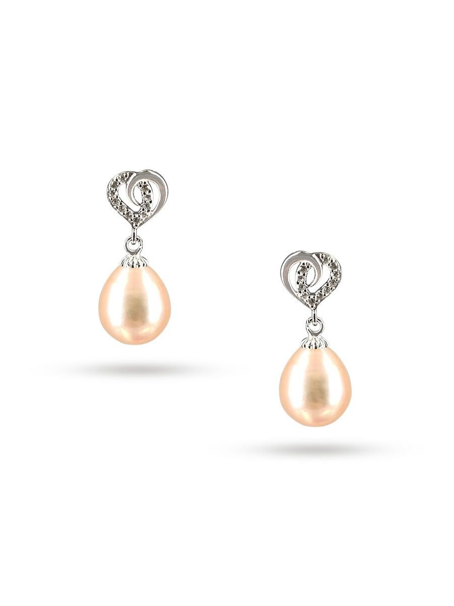 ROYAL FALLS COLLECTION Juliet Diamond Encrusted Peach Pearl Earrings - Avani Jewelry