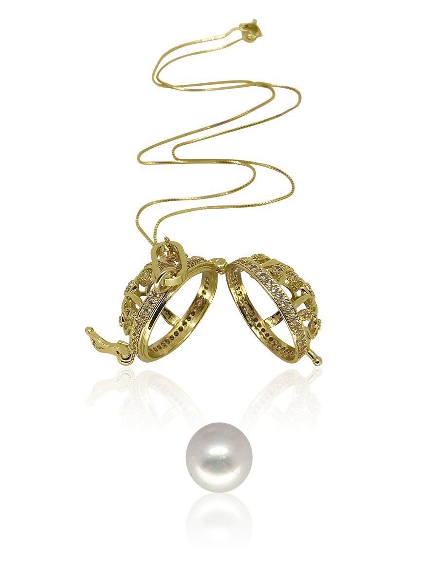 ROYAL FALLS Tree of Life Yellow Gold Diamond Pavé Pearl Locket Pendant - Avani Jewelry