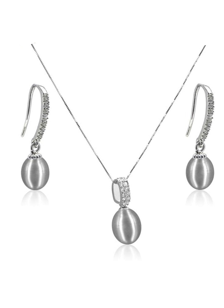 SULU SEA COLLECTION Diamond Drop 10-11mm Pearl Pendant & Earring Gift Set - Avani Jewelry