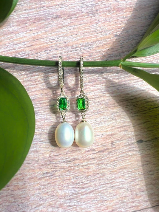 SULU SEA Wintergreen Crystal & Pearl Dangle Hoop Earrings - Avani Jewelry