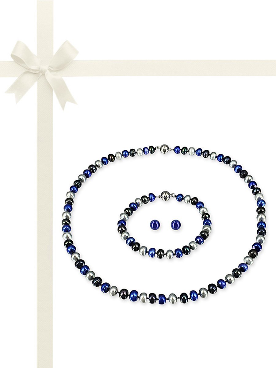 TARA ISLAND COLLECTION 7-8mm Pearl Necklace, Bracelet, & Earring Gift Set - Bondi Blue 1