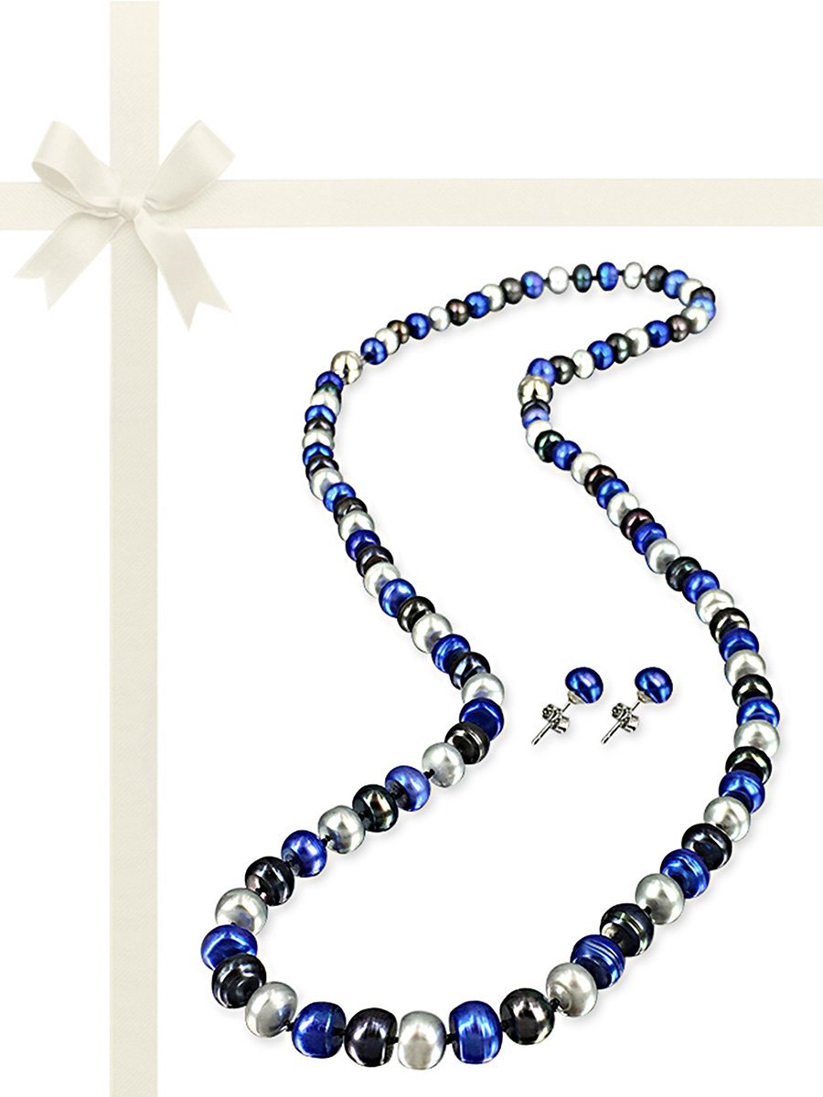 TARA ISLAND COLLECTION 7-8mm Pearl Necklace, Bracelet, & Earring Gift Set - Bondi Blue 2