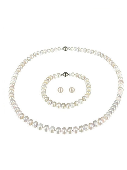 TARA ISLAND COLLECTION 7-8mm Pearl Necklace, Bracelet, & Earring Gift Set - Ivory 1