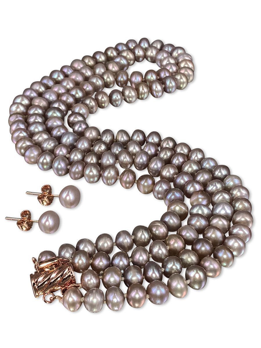 TARA ISLAND COLLECTION Double Strand Pearl Necklace & Earrings - Avani Jewelry
