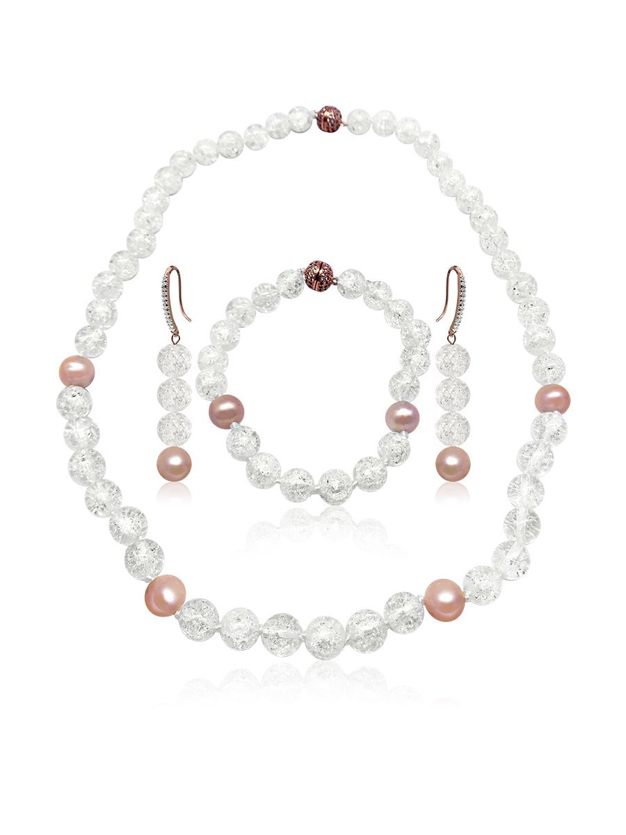 TARA ISLAND COLLECTION Swarovski Adorned Pearl Necklace, Bracelet, & Earrings Set - Avani Jewelry