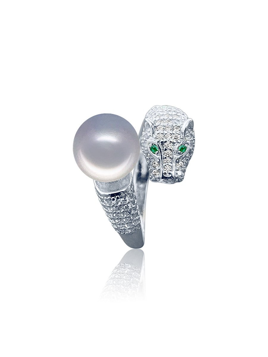 TARA ISLAND COLLECTION Wild Cougar Brilliant-Cut Diamond Encrusted Ring - White Gold/ Silver-Gray Pearl 1