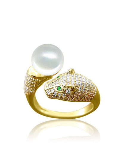 TARA ISLAND COLLECTION Wild Cougar Brilliant-Cut Diamond Encrusted Ring - Yellow Gold/ White Pearl 2