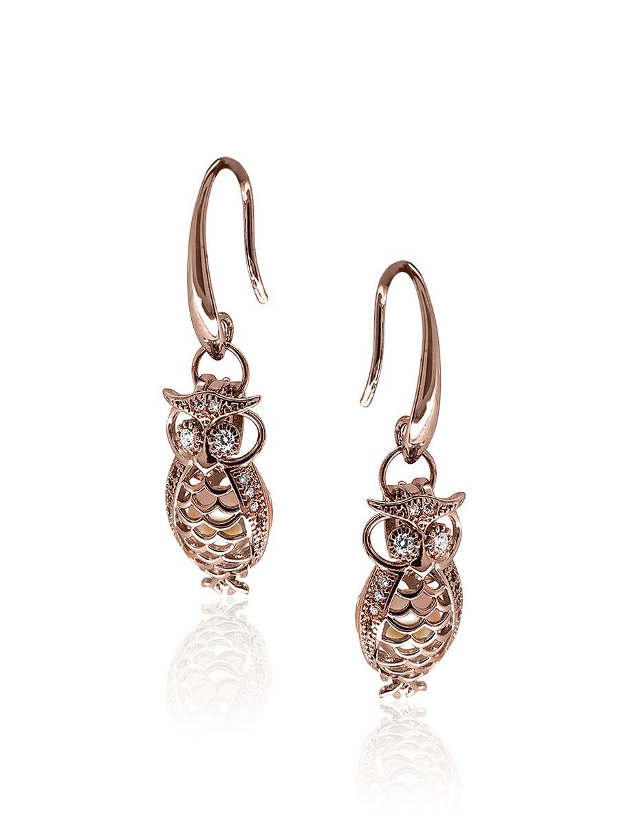 TARA ISLAND COLLECTION Wise Owl Pearl Earrings - Rose Gold/ Peach Pearl 2