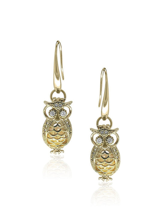 TARA ISLAND COLLECTION Wise Owl Pearl Earrings - Yellow Gold/ White Pearl 1