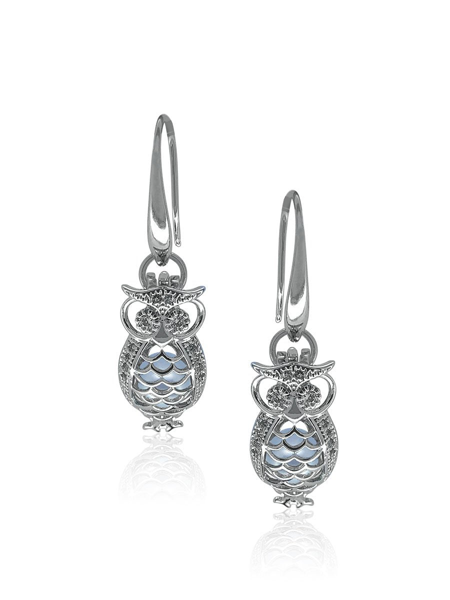 TARA ISLAND COLLECTION Wise Owl Pearl Earrings - White Gold/ Gray Pearl 1