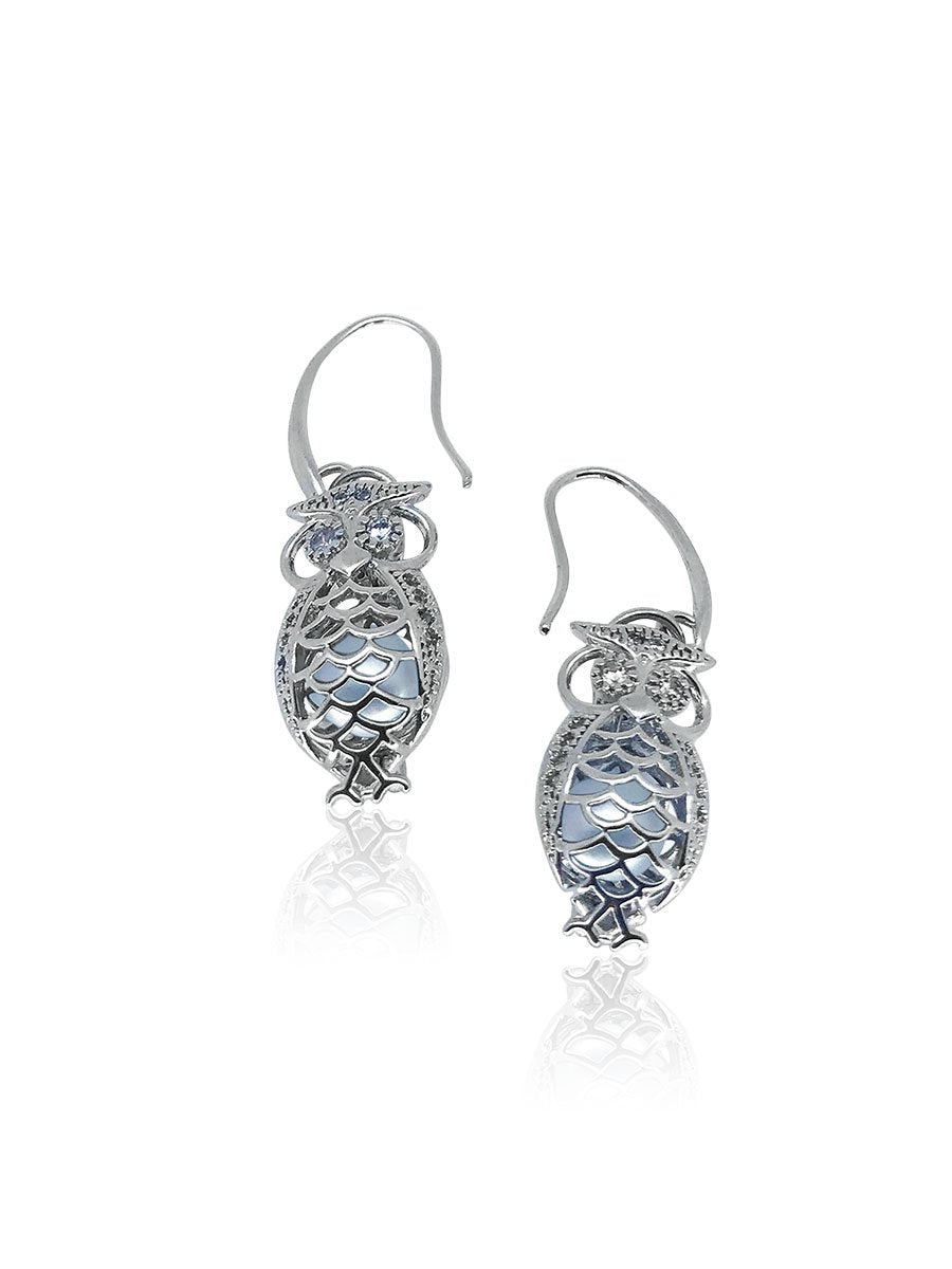 TARA ISLAND COLLECTION Wise Owl Pearl Earrings - White Gold/ Gray Pearl 3