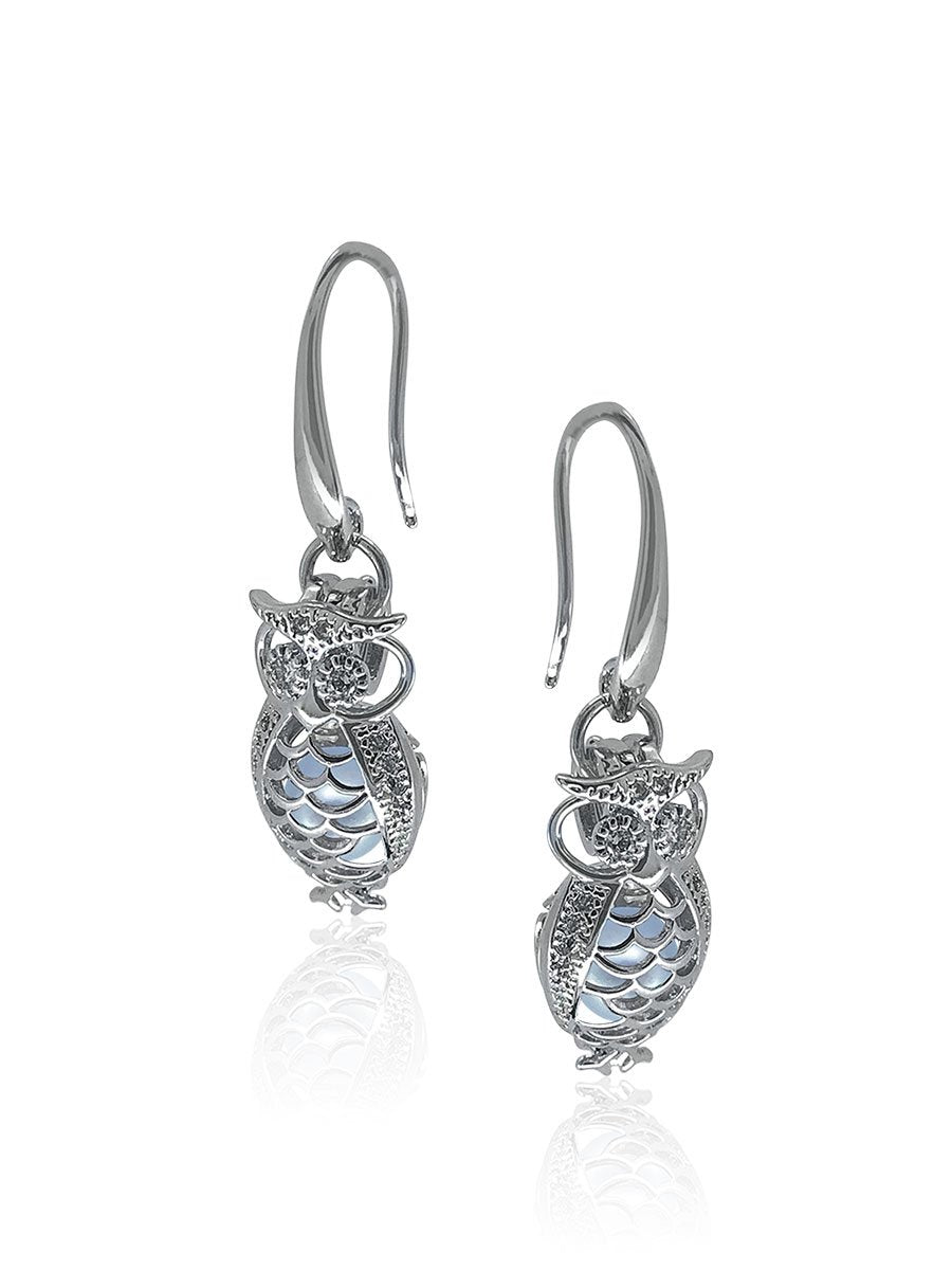 TARA ISLAND COLLECTION Wise Owl Pearl Earrings - White Gold/ Gray Pearl 2