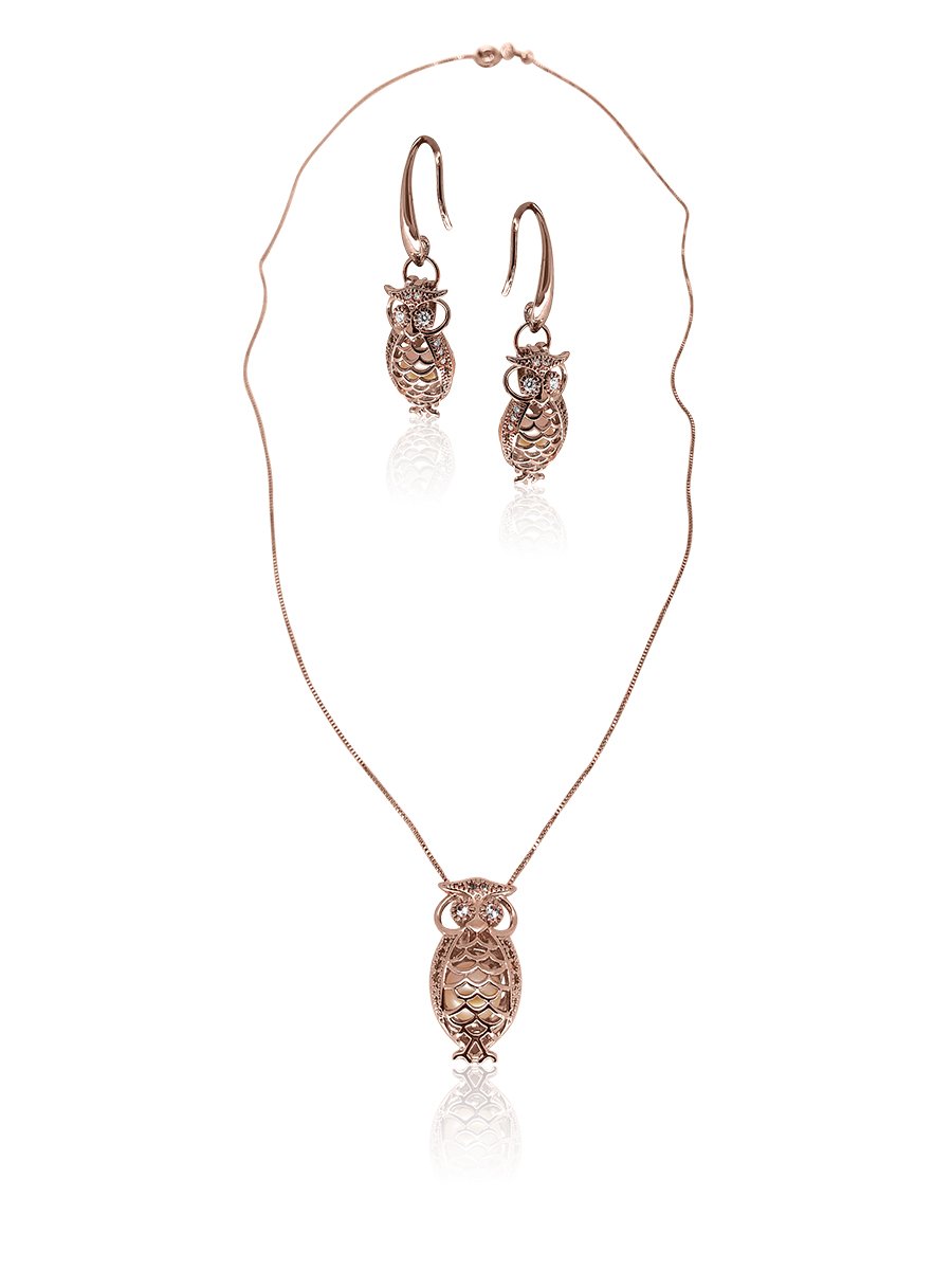 TARA ISLAND COLLECTION Wise Owl Pearl Locket Pendant & Earrings - Avani Jewelry