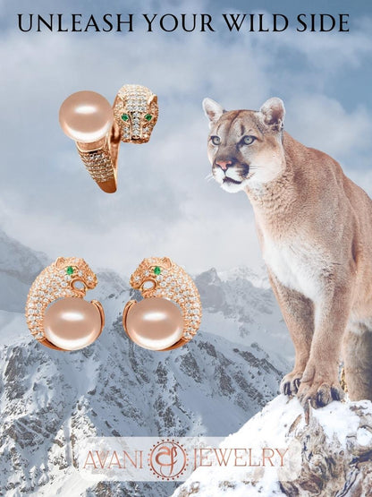 TARA ISLAND Wild Cougar Brilliant-Cut Diamond Encrusted Ring & Earrings Gift Set - Avani Jewelry